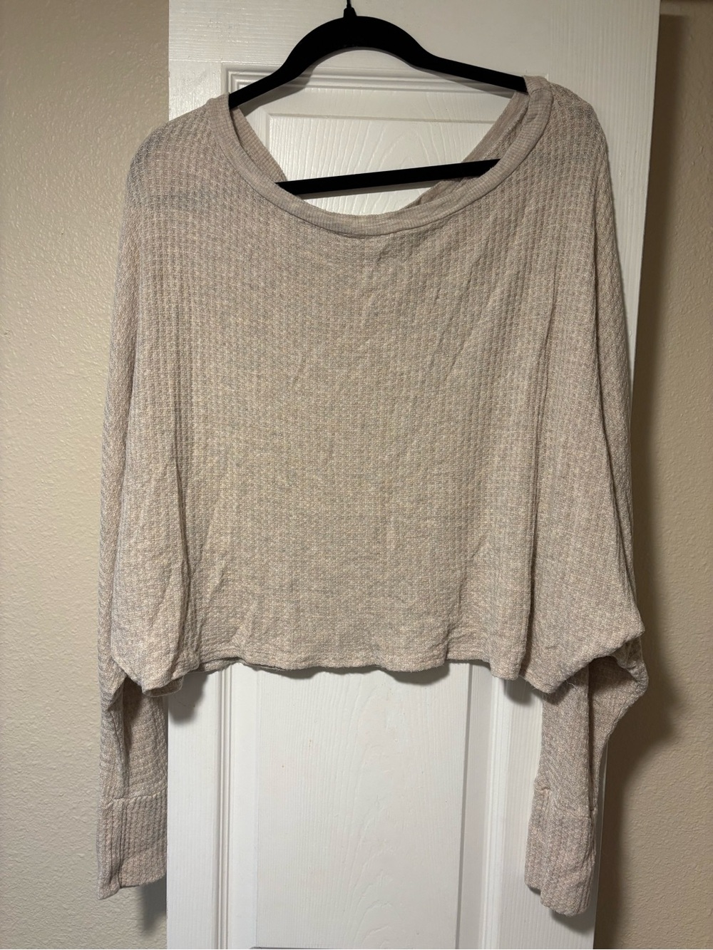 Forever 21 Beige Waffle-Knit Cropped long sleeved top